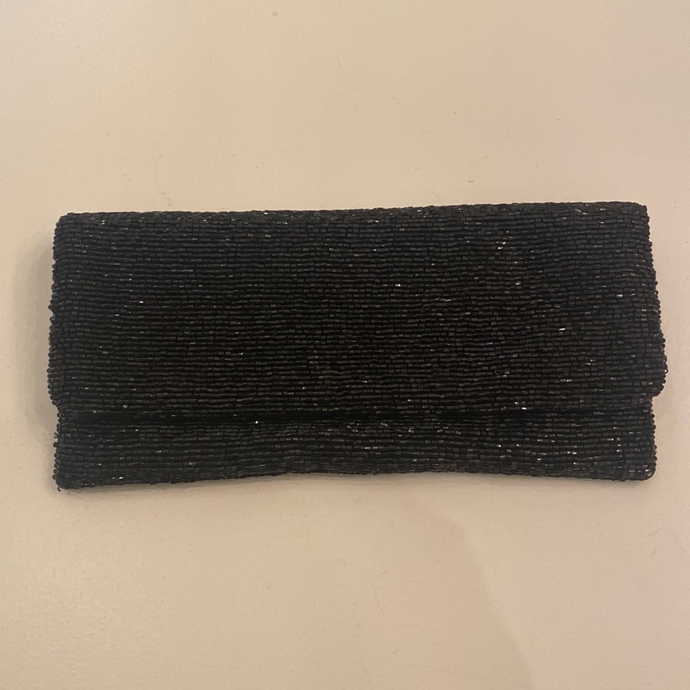 Black beaded fold over clutch
